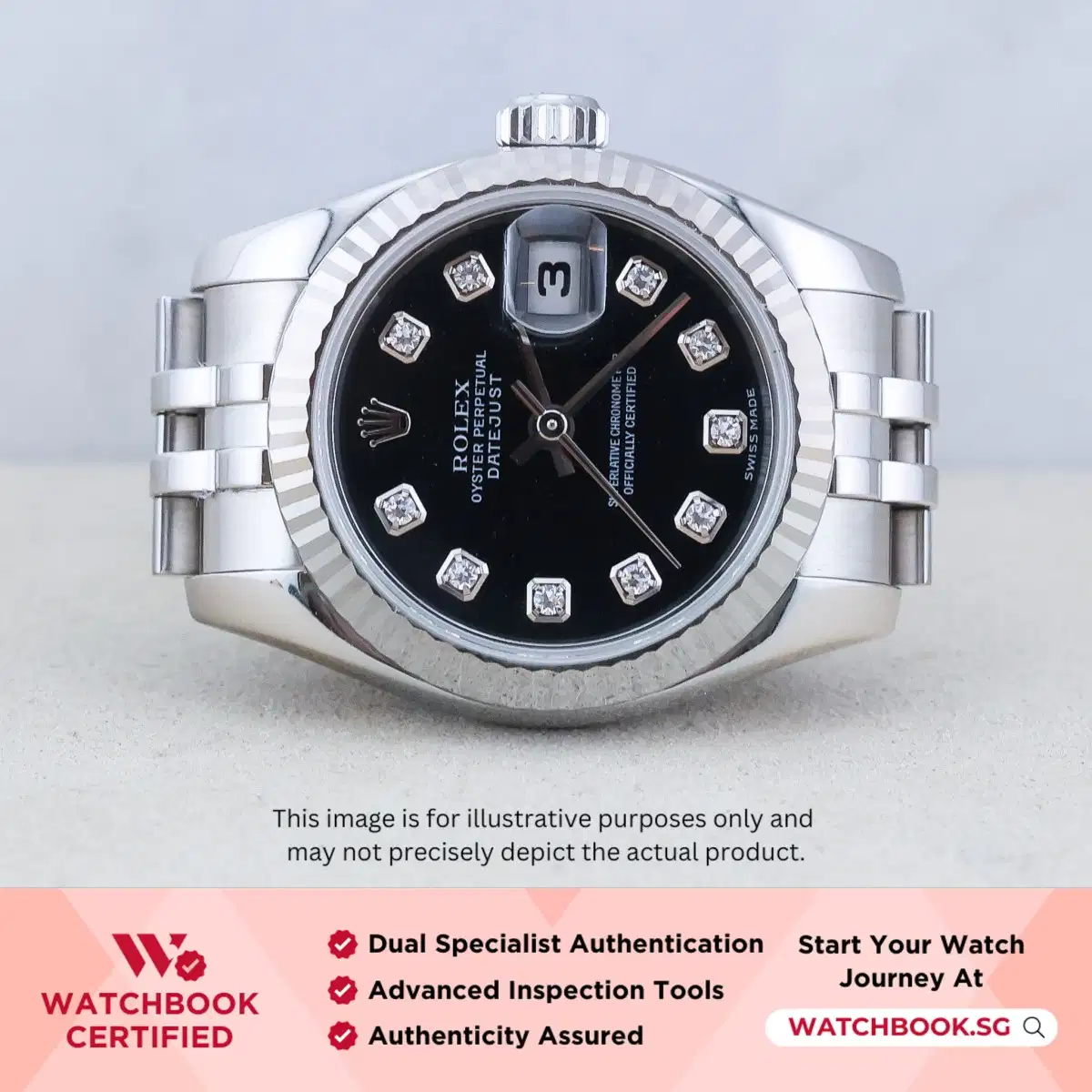 Rolex Datejust 179174 Black w 10 Points Diamond