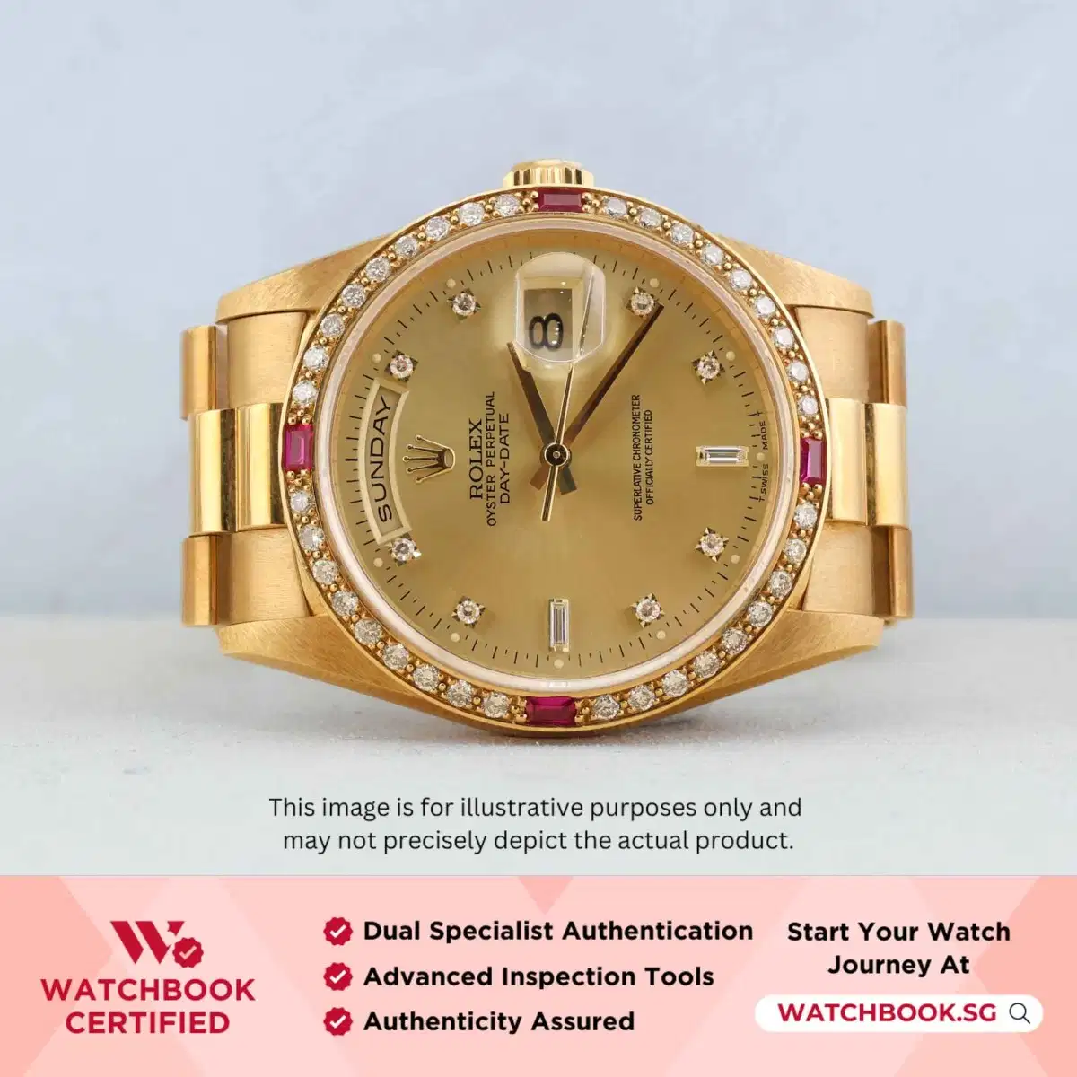 Rolex Daydate 18238 Champagne 8 Point w 2 Baguette Diamonds President thumbnail