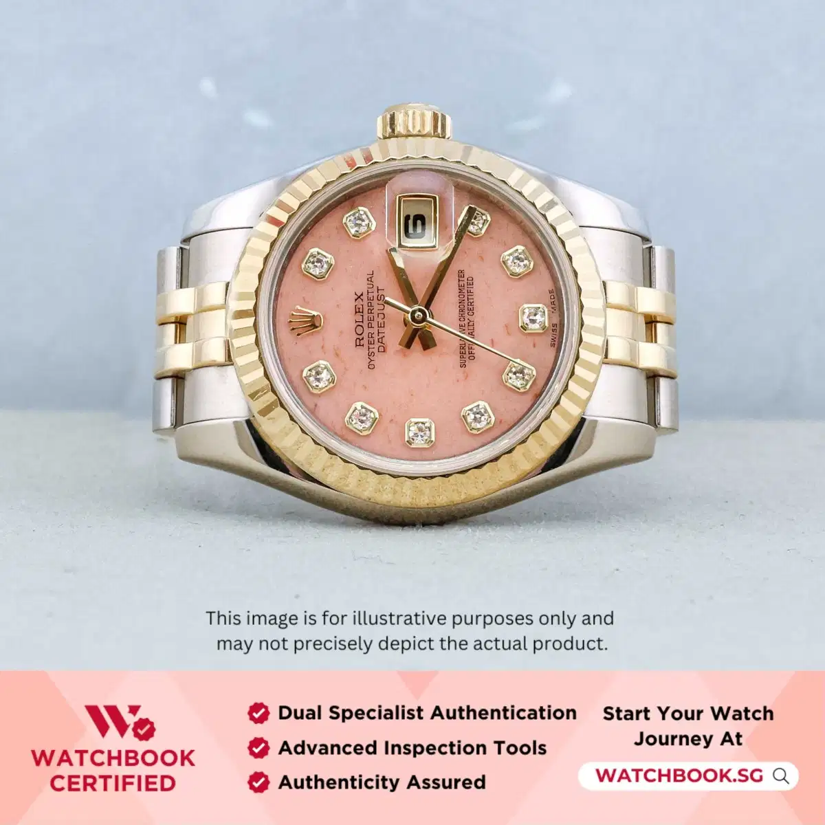 Rolex Datejust 179173 Coral Pink w 10 Point Diamonds Jubilee thumbnail