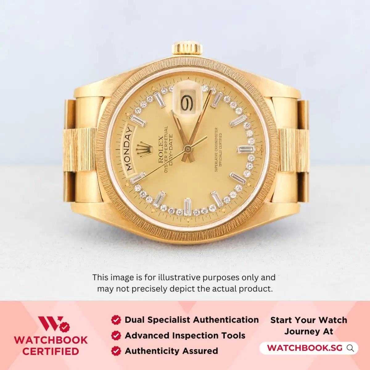 Rolex Daydate Bark Finish 18078 Champagne W 10 Point Baguette Diamond President thumbnail