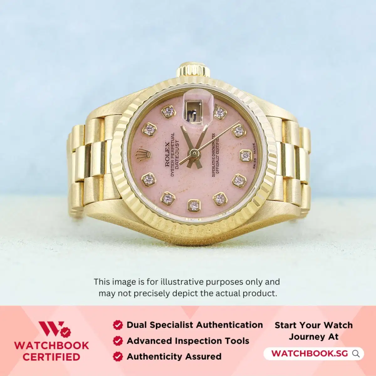 Rolex Datejust 69178 Coral Pink w 10 Pts Diamond President thumbnail