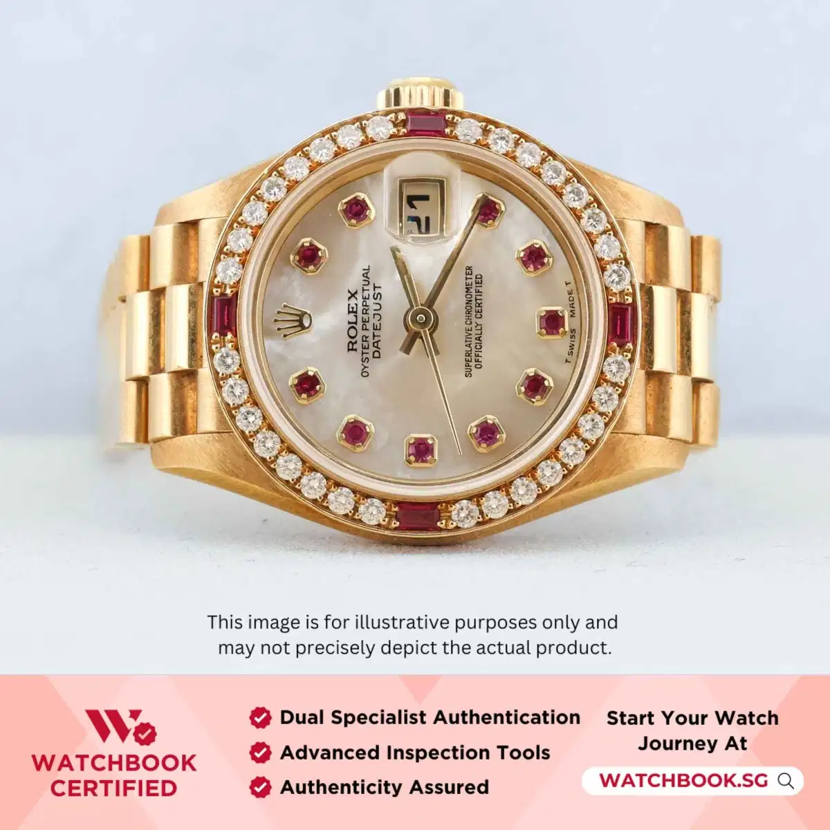 Rolex Datejust 69068 White MOP w 10 Point Ruby Jubilee thumbnail