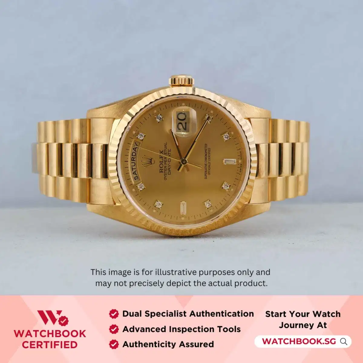 Rolex Daydate 18238 Champagne 8 Point w 2 Baguette Diamonds President thumbnail