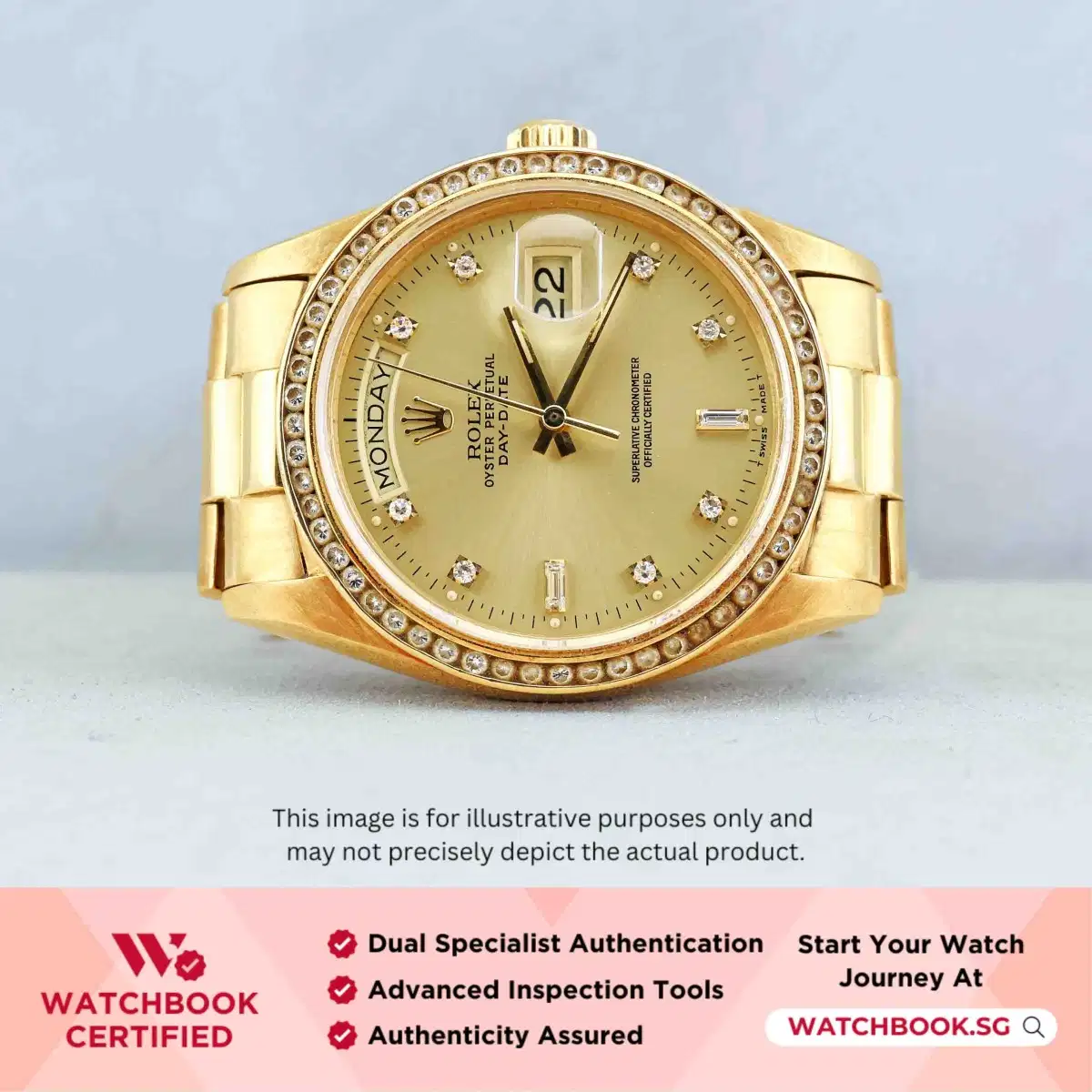Rolex Daydate 18038 Champagne w Baguette Diamonds President thumbnail