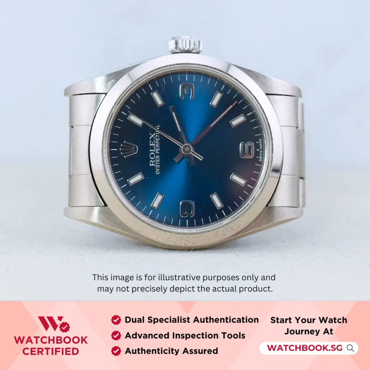 Rolex Oyster Perpetual 67480 Blue Index with 3,6,9 Arabic Oyster thumbnail