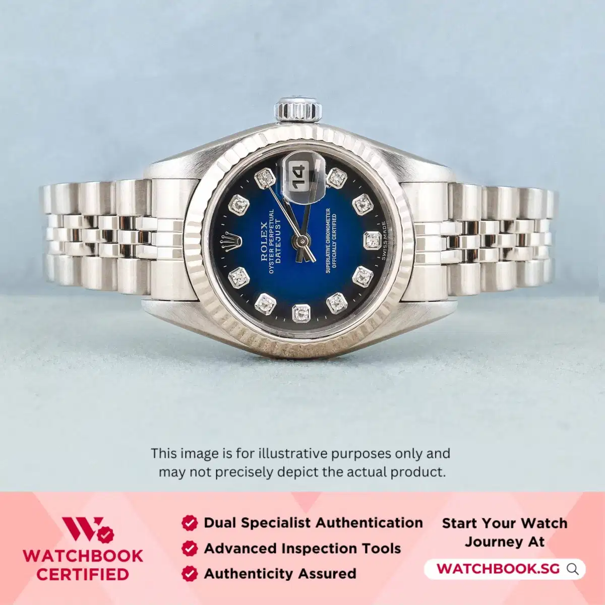 Rolex Datejust 69174 Blue Vignette w 10 Point Big Diamonds Jubilee thumbnail