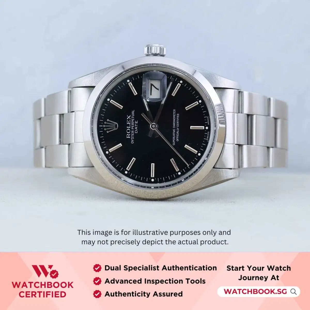 Rolex Oyster Perpetual Date 15000 Black w Silver Index Oyster thumbnail