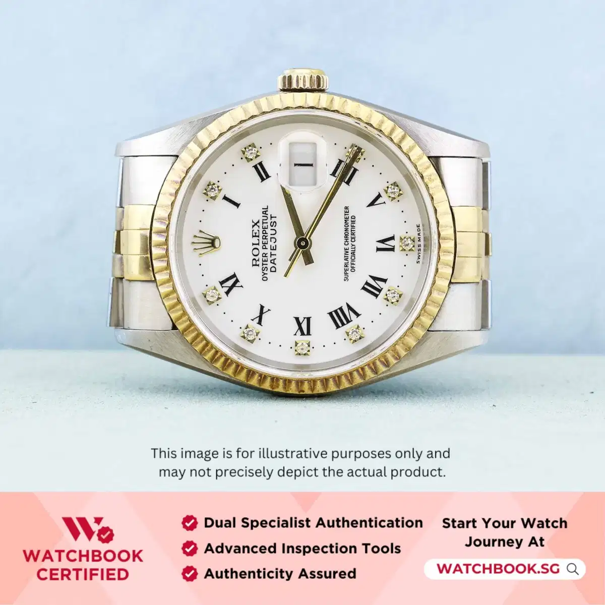 Rolex Datejust 16233 White Roman w 10 Point Diamond Jubilee thumbnail