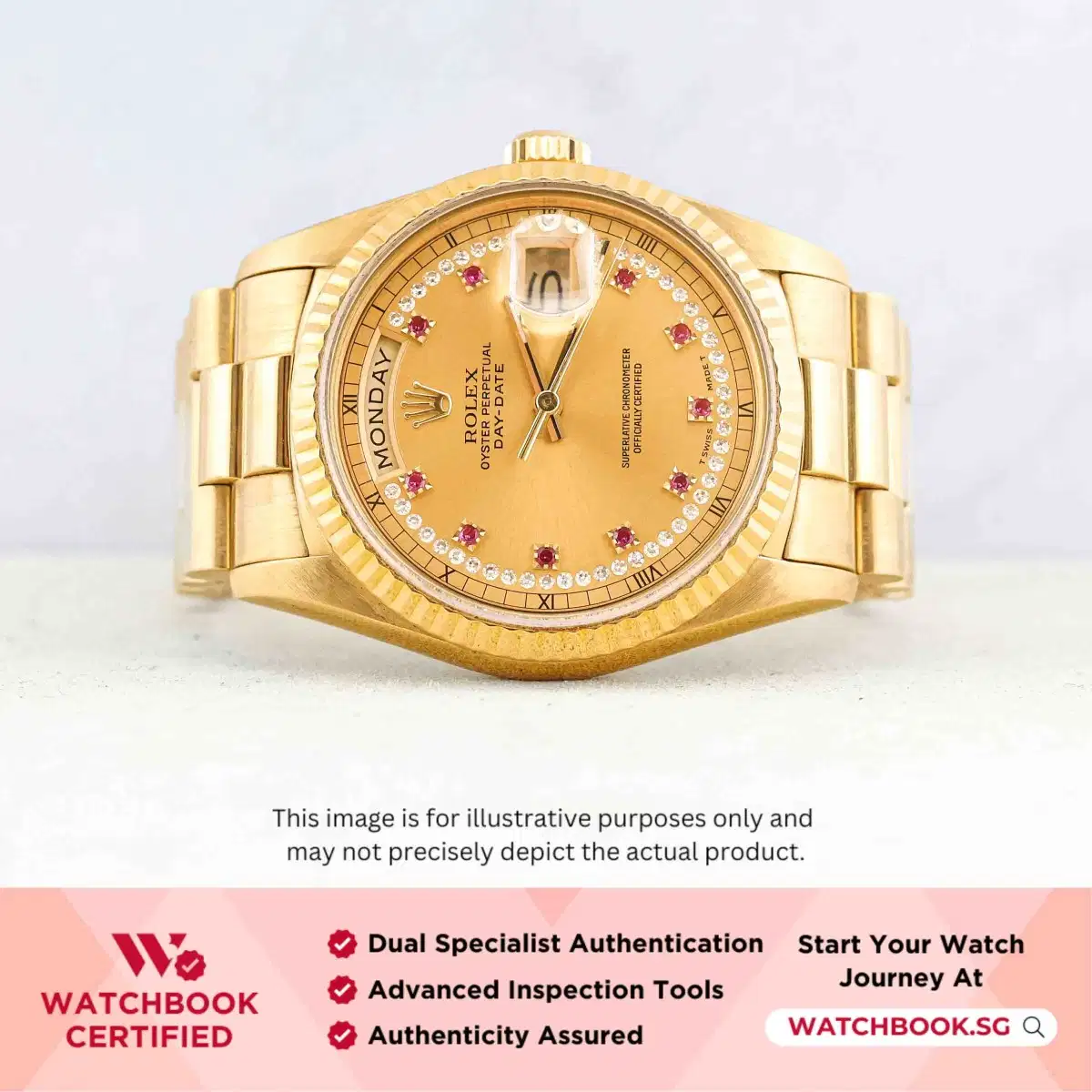 Rolex Daydate 18238 Champagne & Red Ruby Diamond President thumbnail