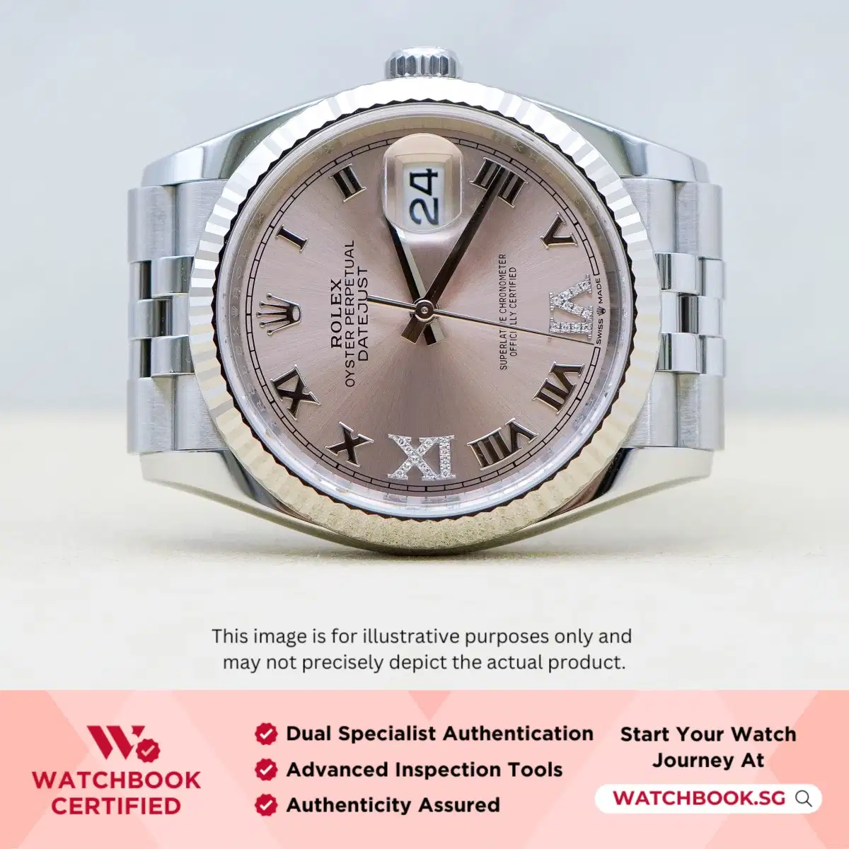 Rolex Datejust 126234 Pink w Roman VI & IX Diamonds Jubilee