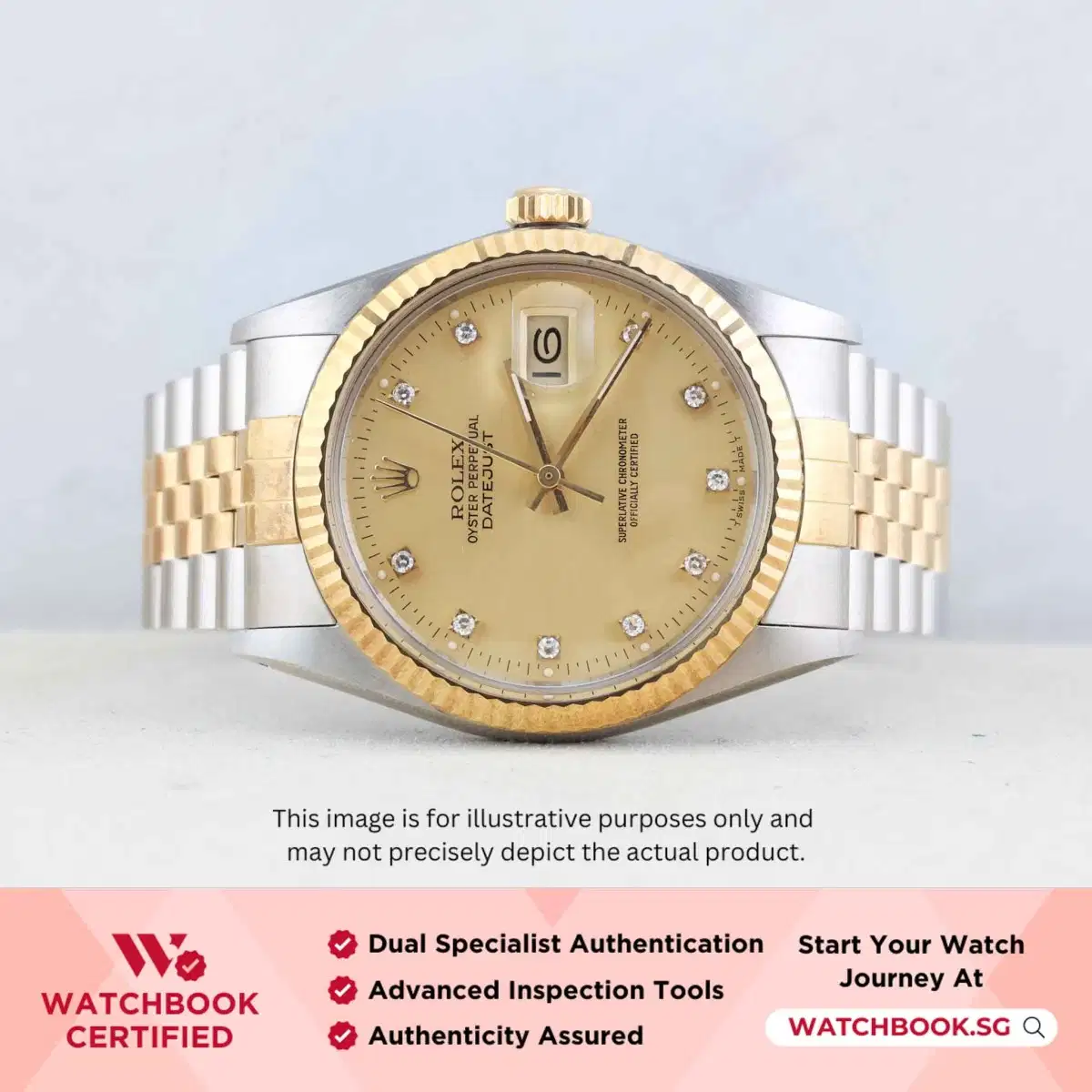 Rolex Datejust 16013 Champagne w 10 Point Diamonds Jubilee thumbnail