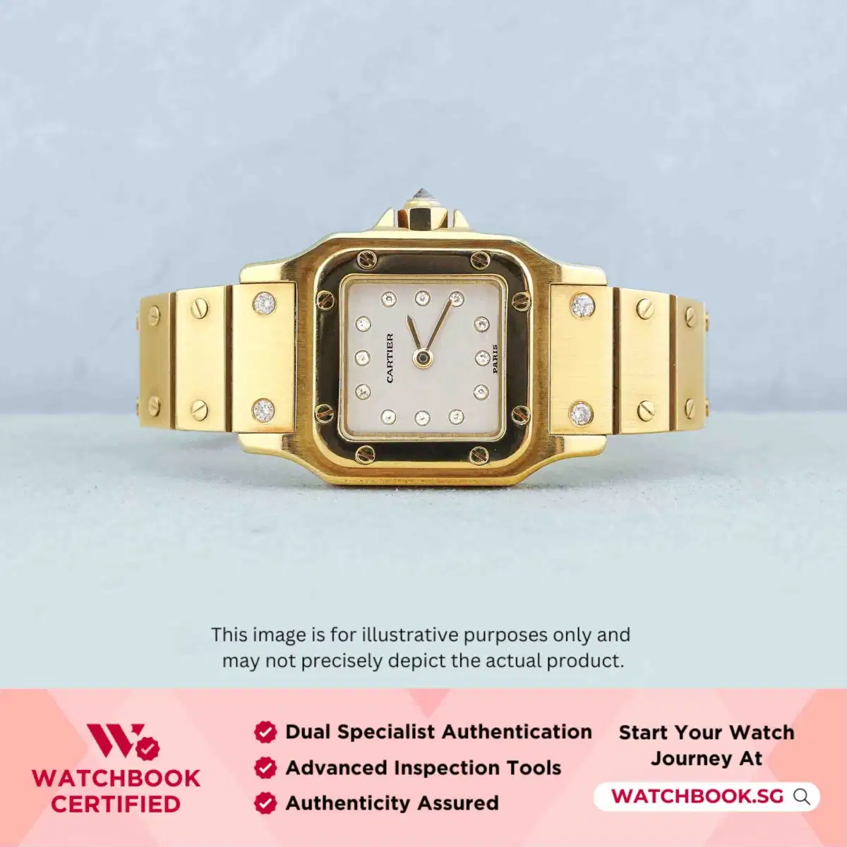 Cartier Santos Carree 2960 Matte White w 12 Point Diamonds thumbnail