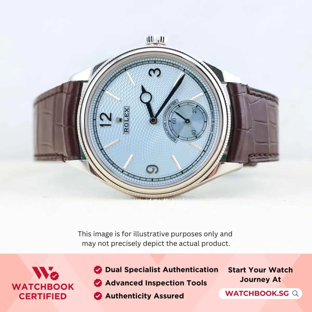 Rolex 1908 52506 Ice Blue w Rice-Grain Motif Leather