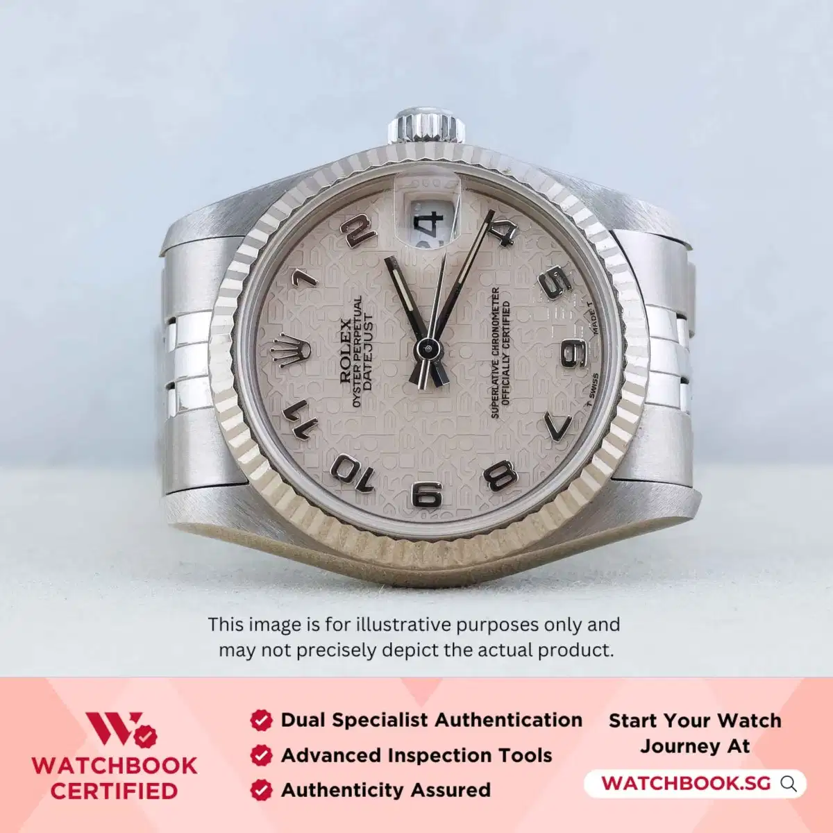 Rolex Datejust 68274 White Computer With Silver Arabic Jubilee
