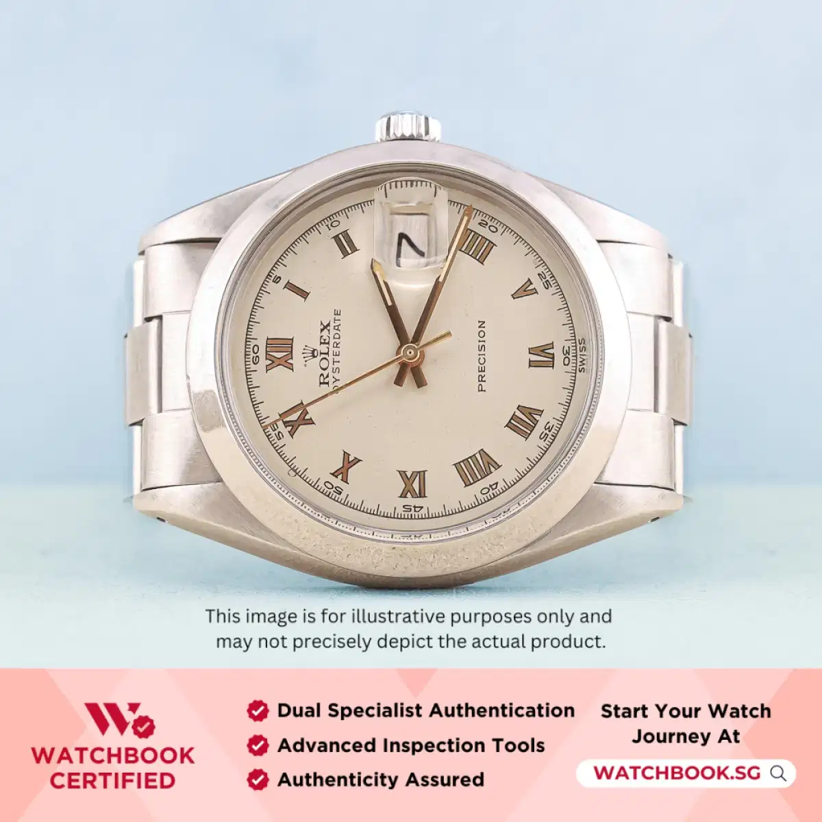 Rolex Oysterdate Precision 6694 White w Golden Roman thumbnail