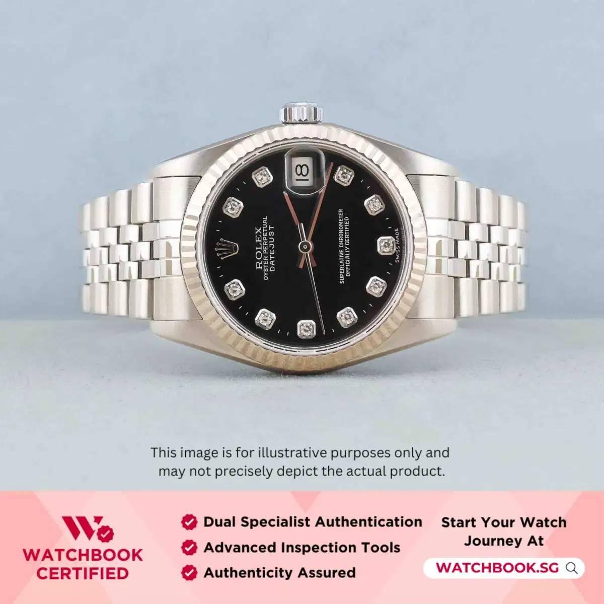 Rolex Datejust 68274 Black w 10 Points Big Diamond Jubilee thumbnail